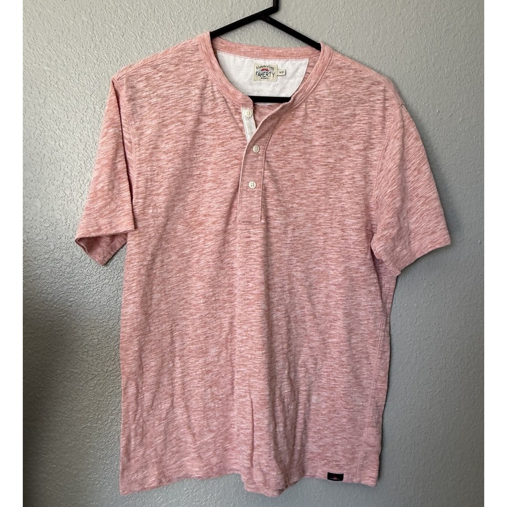 Faherty Men's M Faded Red Short Sleeve Breeze Henley Cotton Blend Tee Casual
